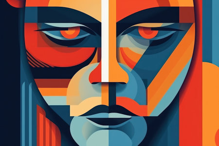 face portrait abstraction wall art illustration design vector, or cubism art style. Generated by AIの素材