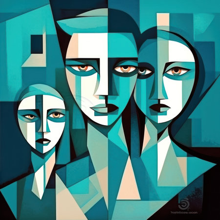 face portrait abstraction wall art illustration design vector, or cubism art style. Generated by AIの素材