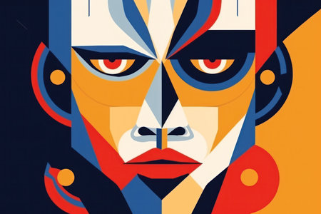 face portrait abstraction wall art illustration design vector, or cubism art style. Generated by AIの素材