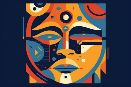 face portrait abstraction wall art illustration design vector, or cubism art style. Generated by AIの素材