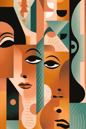 face portrait abstraction wall art illustration design vector, or cubism art style. Generated by AIの素材