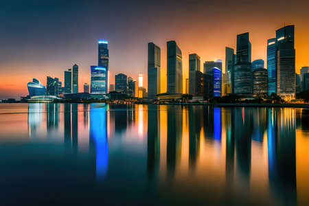 skyscrapers Dubai skyline at night, Business Bay district in central dubai, United Arab Emirates. Generated by AIの素材