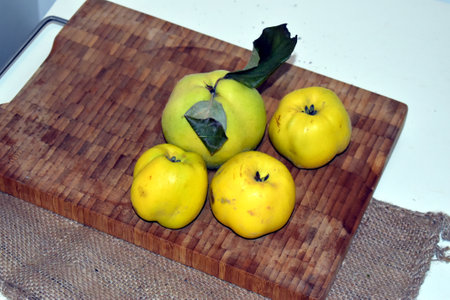 Yellow quinces, tasty and fine.の写真素材