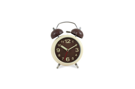 Old fashioned alarm clock on white background