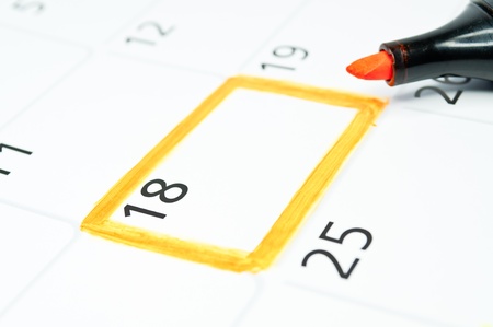 Orange square. Mark on the calendar at 18.の写真素材