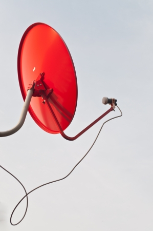 One Red satellite dishes, signal,receiver transmission dataの写真素材