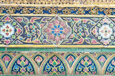 Sculptures, stucco, tile coatings ,Thai mural art , Wall in  Phra Kaew temple in Bangkok Thailand, Public Art Paintingの写真素材