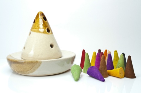 Incense aroma sticks closeup on white background.の写真素材