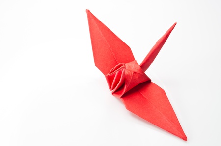 close up Origami paper bird on white background の写真素材