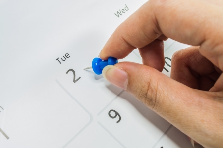 Blue pins Mark on the calendar at 2.の写真素材