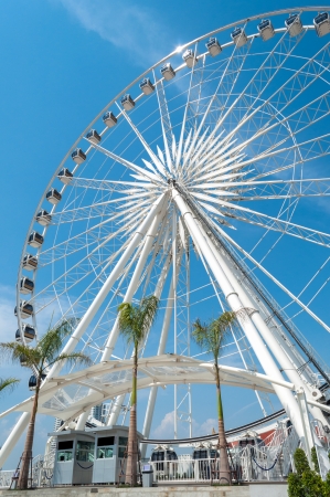 Ferris is a player. A large circular steel structure.の写真素材