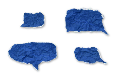 Ripped paper speech bubbles stick on white background