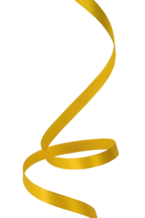 Yellow Gold ribbon on a white backgroundの写真素材