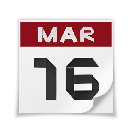 Calendar of March 16, on a white background.の写真素材