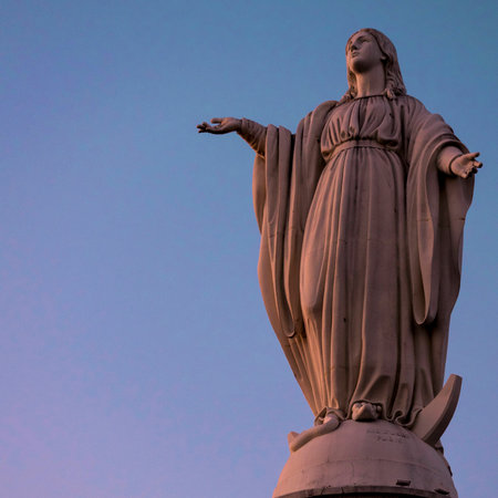 Mary sculpture against sky.の写真素材