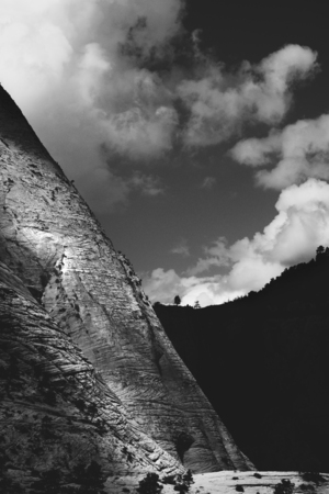 Zion Landscape with Shimmering Hillside with Strong Light and Shadowの写真素材
