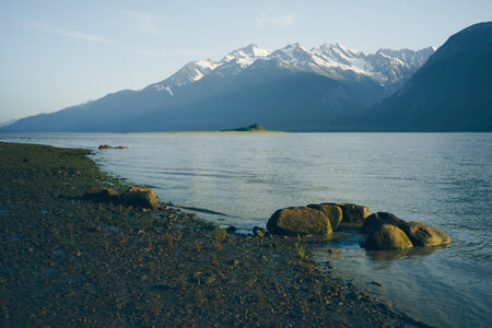 Calm Spring Evening on Alaskan Beachの写真素材