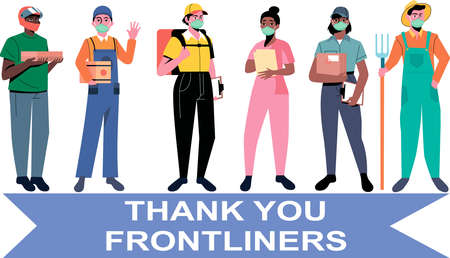 Thank you fronliners, People on the front. They protect us.Please stay at home.Essential workers.のイラスト素材