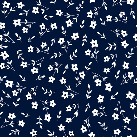 Floral seamless pattern. White flowers on navy backgroundのイラスト素材