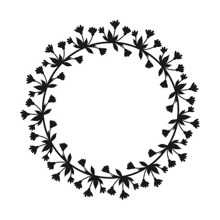 Floral wreath. Black vector circle frameのイラスト素材
