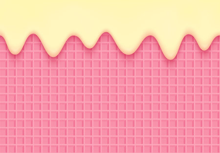 Dripping cream on waffle. Vector backgroundのイラスト素材