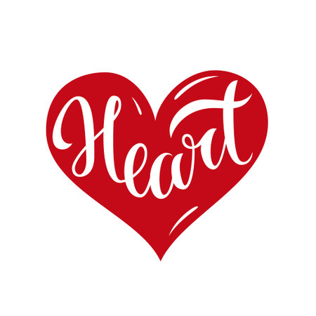 Red heart with handwritten word "Heart". Isolated vector shapeのイラスト素材