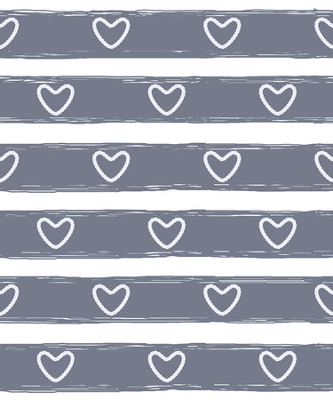 Striped seamless pattern. Blue stripes with hearts on a white backgroundのイラスト素材