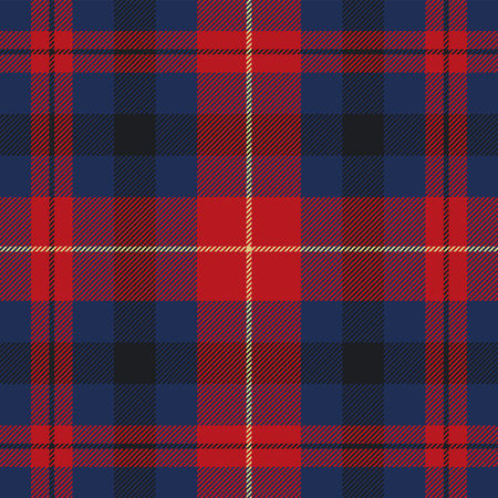 Blue and red plaid seamless pattern with yellow and black stripes. vector backgroundのイラスト素材
