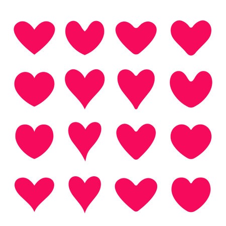 Set of red vector hearts. flat style.のイラスト素材
