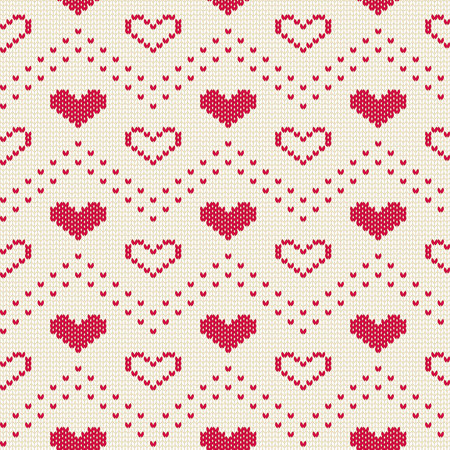 Knitted seamless pattern with hearts. Romantic ornament for sweater. vector backgroundのイラスト素材