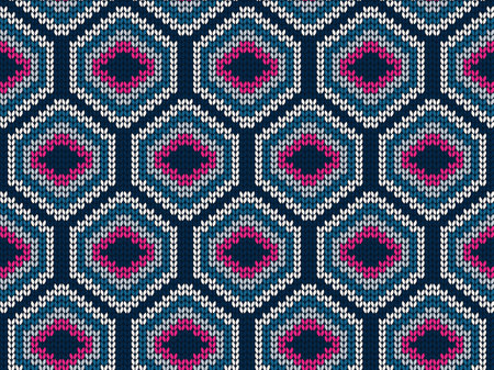 Hexagon knitted seamless pattern for sweater. Geometric vector backgroundのイラスト素材
