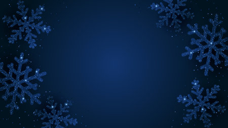 Christmas background with glitter snowflakes. Navy winter backdropのイラスト素材
