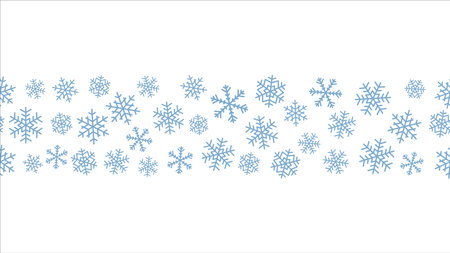 Snowflake seamless border. Light blue snowflakes on white backgroundのイラスト素材
