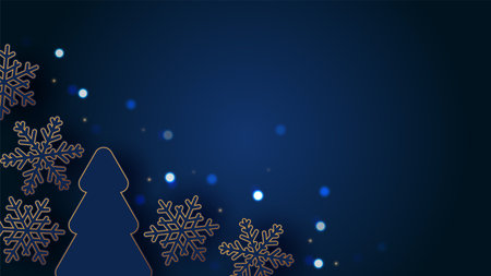 Christmas background. Snowflakes and fir on navy backgroundのイラスト素材
