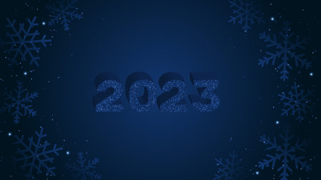 New year 2023 greeting card. Snowflakes on navy background