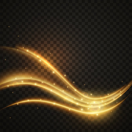 Gold glowing waves on black transparent backgroundのイラスト素材