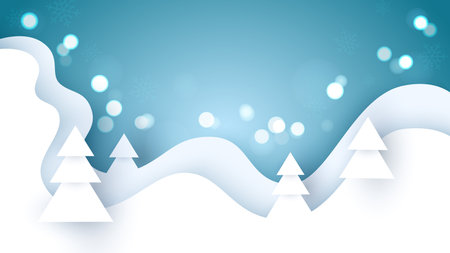 Illustration of winter forest. paper cut styleのイラスト素材