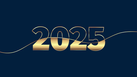 New year 2025 background. Gold digits on navy backdrop