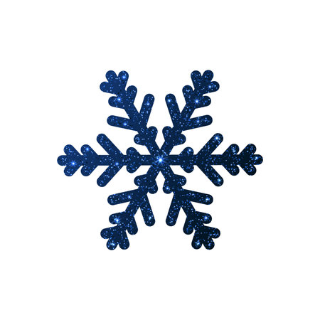 Blue snowflake with lights and small sequins isolated on white backgroundの写真素材