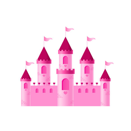 Pink princess castle isolated on white backgroundの写真素材