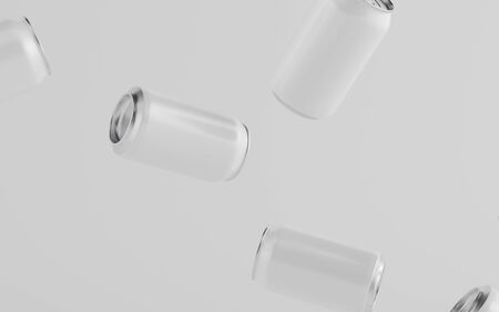 12 oz. / 330ml Aluminium Can Mockup - Multiple Floating Cans. Blank Label.  3D Illustrationの写真素材