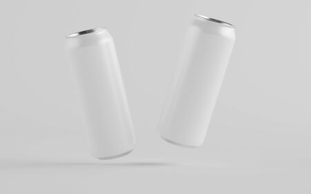 16 oz. / 500ml Aluminium Can Mockup - Two Cans. Blank Label.  3D Illustrationの写真素材