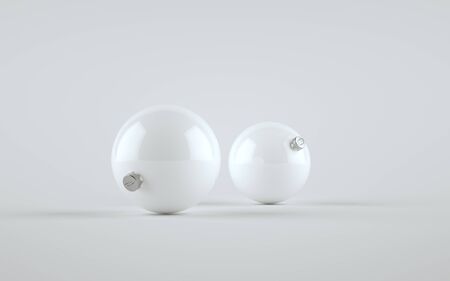 White Glossy Large Christmas Ball Ornament Mock-Up - Two Balls. 3D Illustrationの写真素材