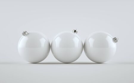 White Glossy Large Christmas Ball Ornament Mock-Up - Three Balls. 3D Illustrationの写真素材