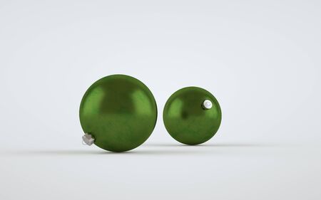 Green Metallic Matte Large Christmas Ball Ornament Mock-Up - Two Balls. 3D Illustrationの写真素材
