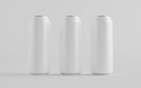 16 oz. / 500ml Aluminium Can Mockup - Three Cans. Blank Label.  3D Illustrationの写真素材