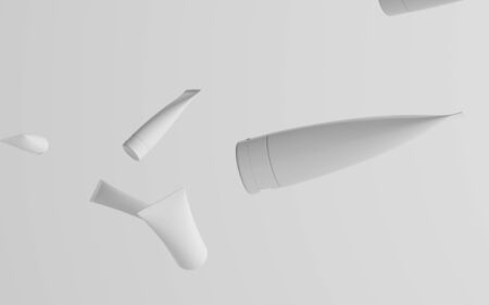 250ml Cosmetic Cream Tube Packaging Mockup - Multiple Floating Tubes. 3D Illustrationの写真素材