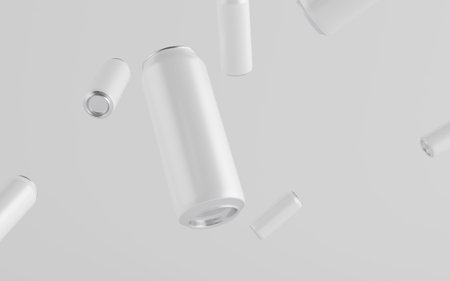 16 oz. / 500ml Aluminium Can Mockup - Multiple Floating Cans. Blank Label.  3D Illustration