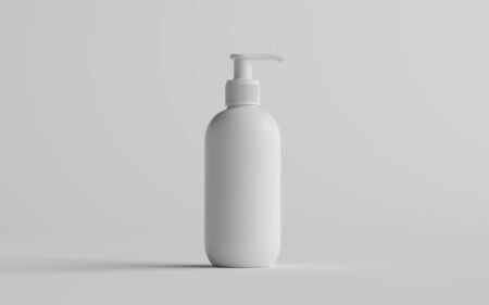 White Plastic Pump Bottle Mock-Up - Liquid Soap, Sanitizer, Shampoo Dispenser - One Bottle. 3D Illustrationの写真素材