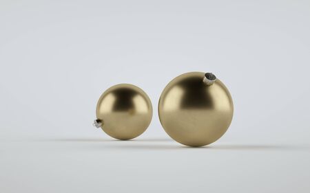 Golden Matte Large Christmas Ball Ornament Mock-Up - Two Balls. 3D Illustrationの写真素材